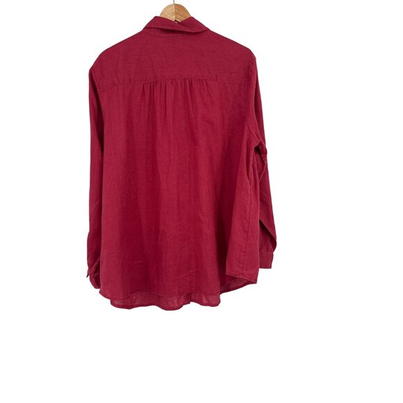 Love Linen Womens Red tunic Shirt size XL 100% Linen roll tab sleeves lagenlook - Picture 3 of 6